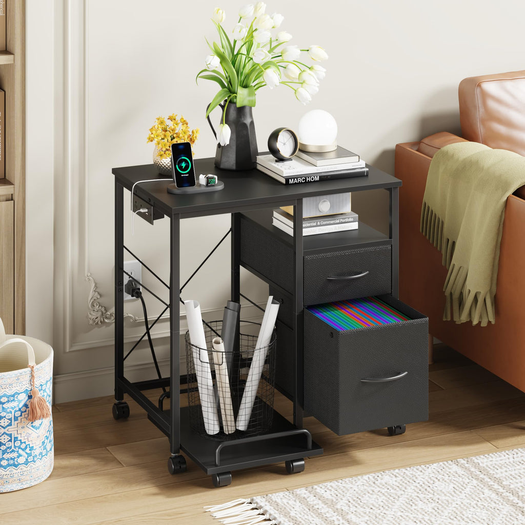 YAOHUOO Printer Stand with Power Outlet/Drawers, Printer and Shredder Stand