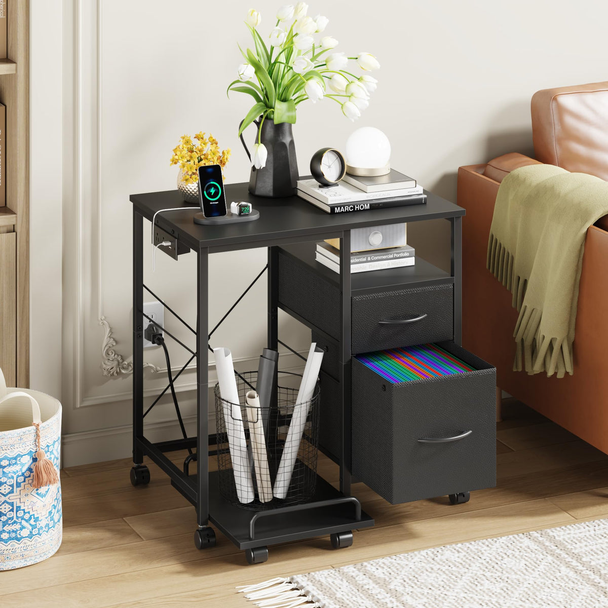 YAOHUOO Printer Stand with Power Outlet/Drawers, Printer and Shredder Stand