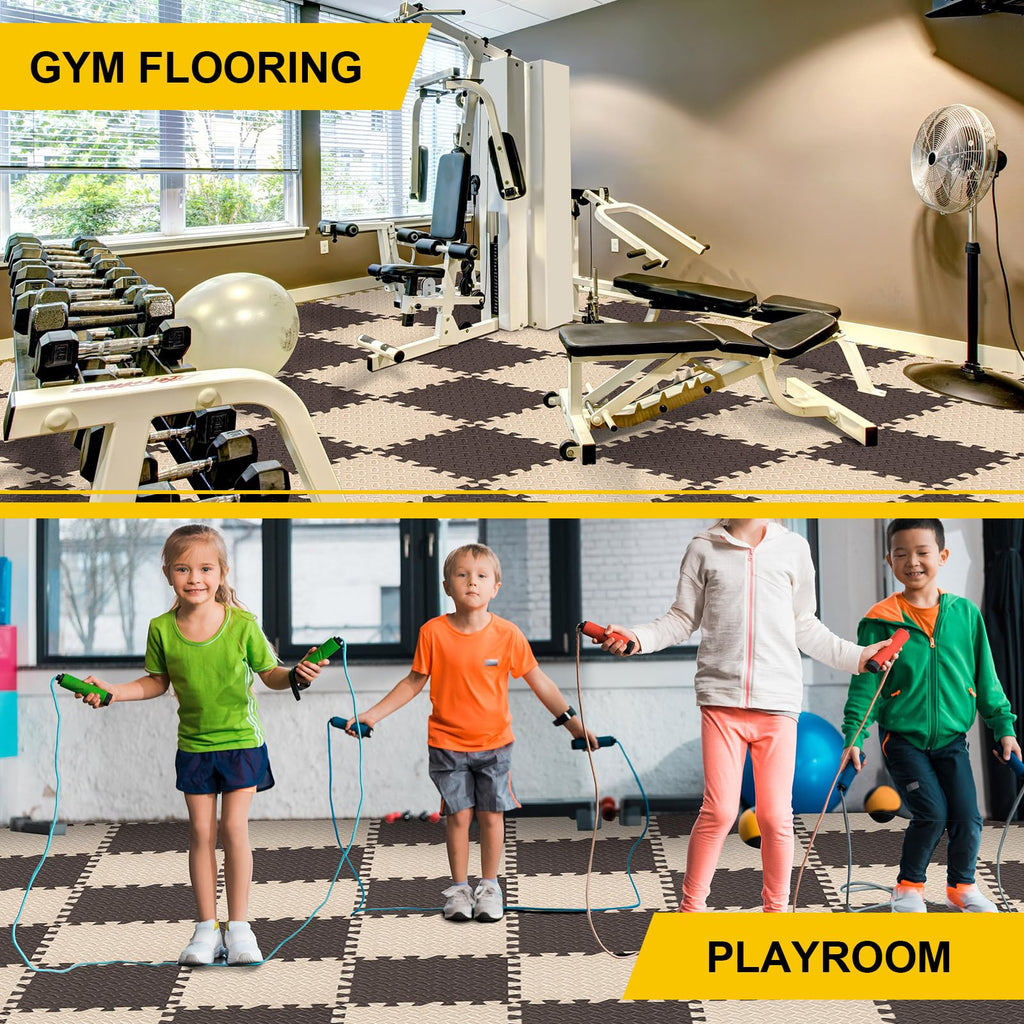 Ecally 100 Pcs 12 x 12 Gym Mat Foam Floor Mats for Home Gym Covers 96 Sq Ft Puzzle Exercise Square Interlocking Carpet Tiles with Border for Workouts Equipment Yoga Pilates (Black,Red)