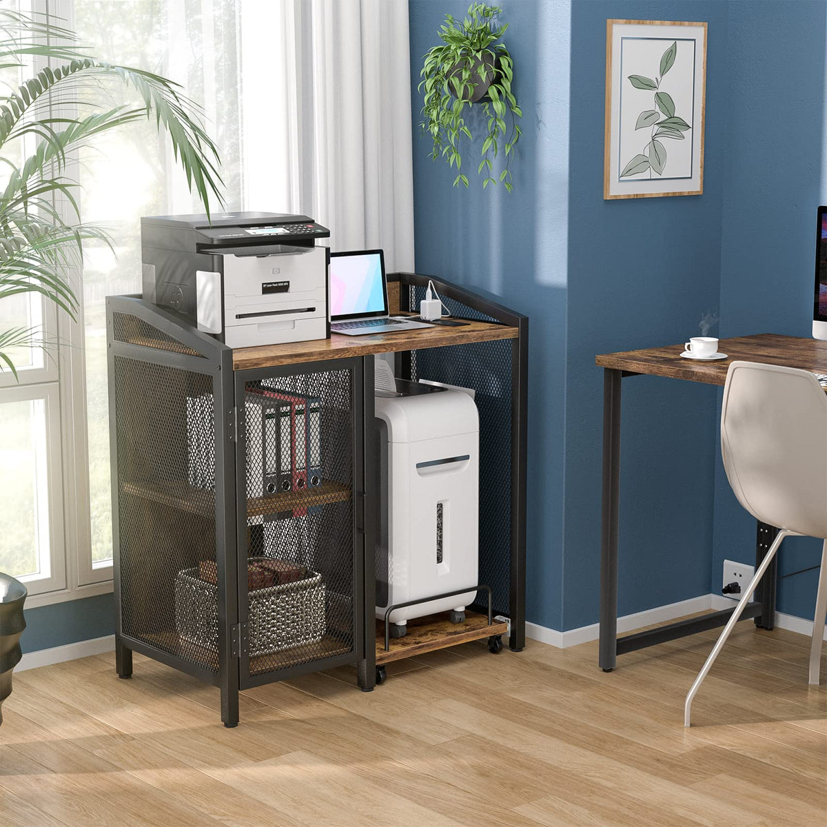 Unikito Large Printer Stand with Power Outlet and Storage Shelf, Black