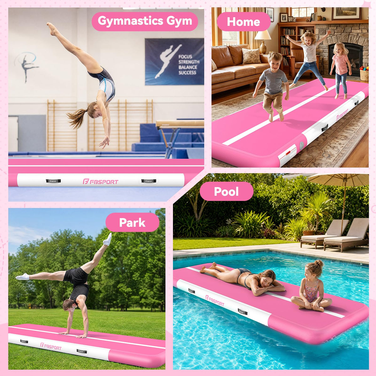 FBSPORT 6.6ft/10ft/13ft/16ft/20ft Inflatable Air Gymnastics Training Mat