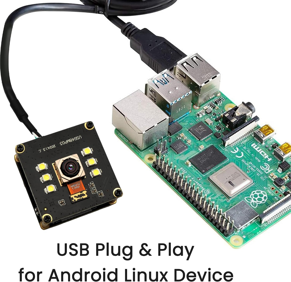 48MP USB Camera 8K Camera Fast Autofocus USB Webcam Module with No Distortion Lens with 6pcs White LEDs PC Computer Cam Plug and Play for Industrial Inspection Document Scanning