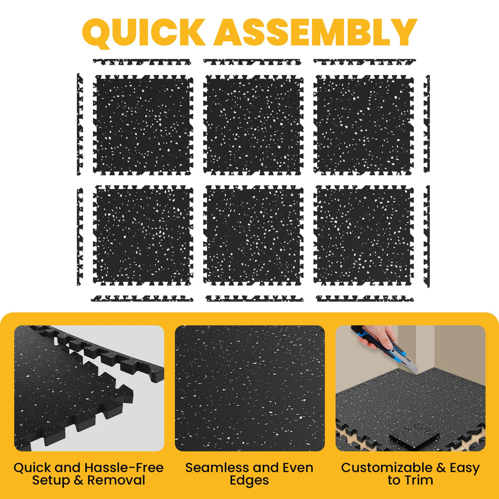 0.6" Thick Rubber Top Exercise Mat, Interlocking Puzzle Gym Flooring Mat