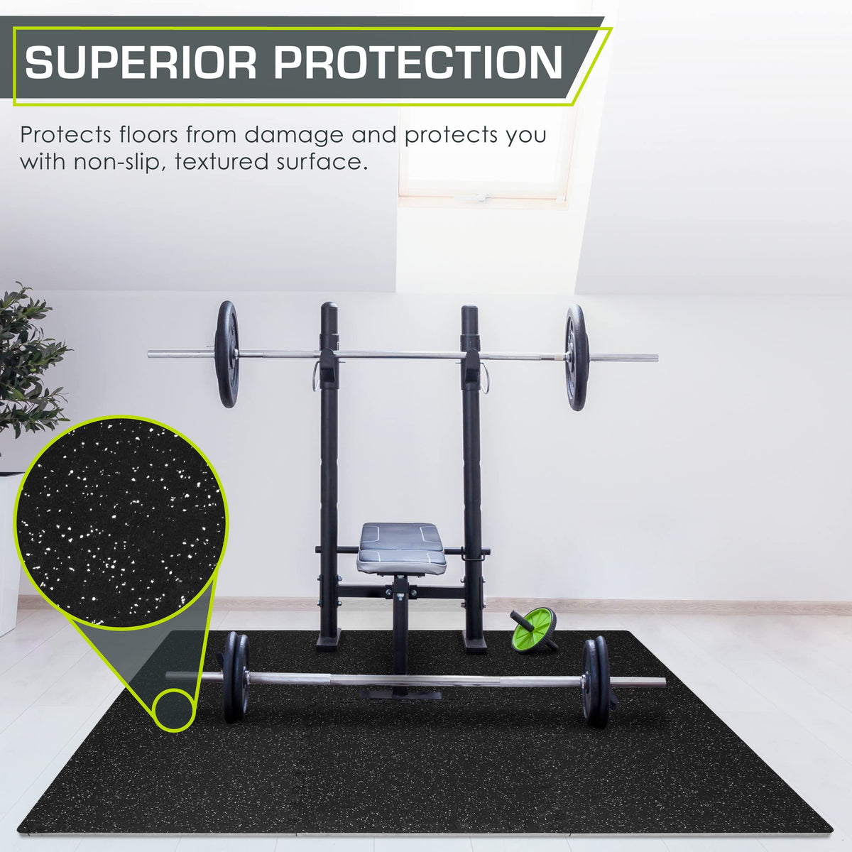 ProsourceFit Rubber Top Exercise Puzzle Mat Â½-inch, EVA Foam, Protective Interlocking Tiles for Home Gym Equipment and Workouts; Grey, 48 SQ FT, 12 Tiles