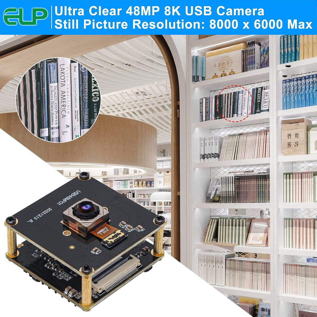 ELP 48MP Fast Autofocus USB Camera Module with 70degree No Distortion Lens for Computer Mini UVC USB2.0 Industrial Webcam Board 8000 * 6000 USB with Camera for Laptop PC Raspberry pi Jetson Nano