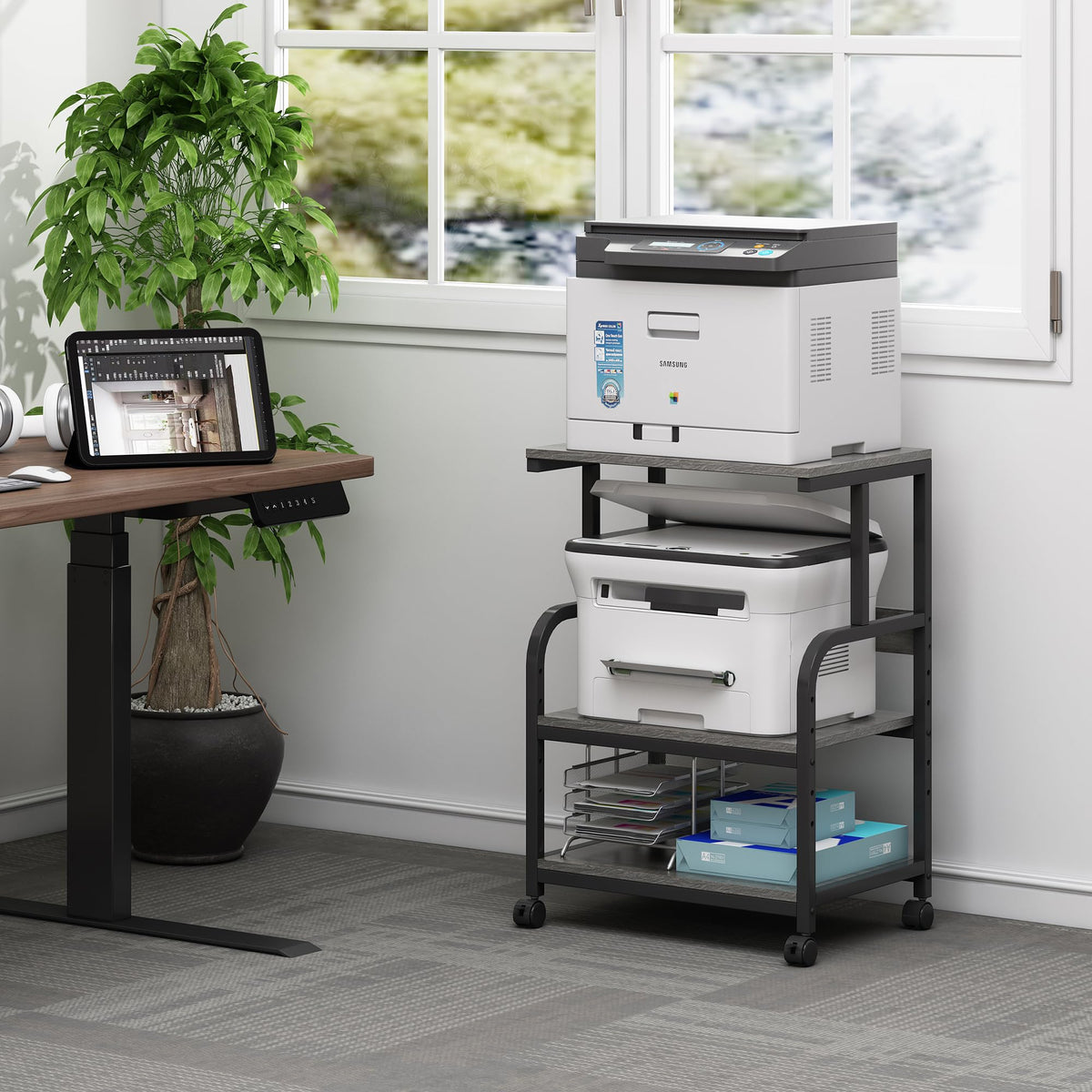 Fannova Printer Stand with Height Adjustable Storage Shelf for Home Office