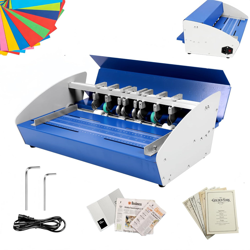 3-in-1 Electric Creasing Machine with Scale Ruler, Business Card Cutter, 18In Wide Paper Folding Machine, 35r/min Paper Creaser Perforator Cutter Folder (Blue)