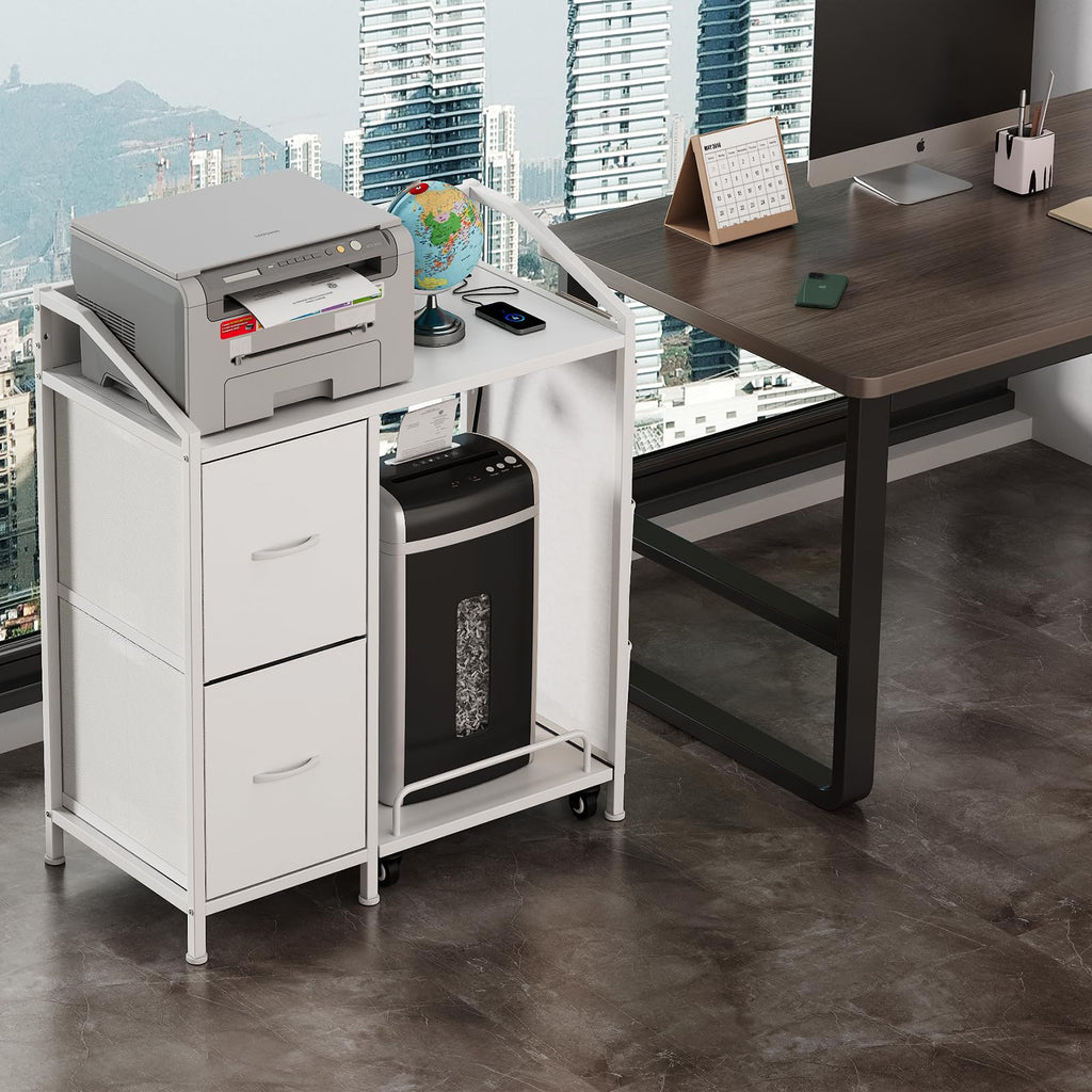 Printer Stand with Storage, Lateral Office Filing Cabinets with Power outlets & USB Charging Port, File Cabinet with Large Printer Stands for Home Office, Shredder Stand Rack (Black)