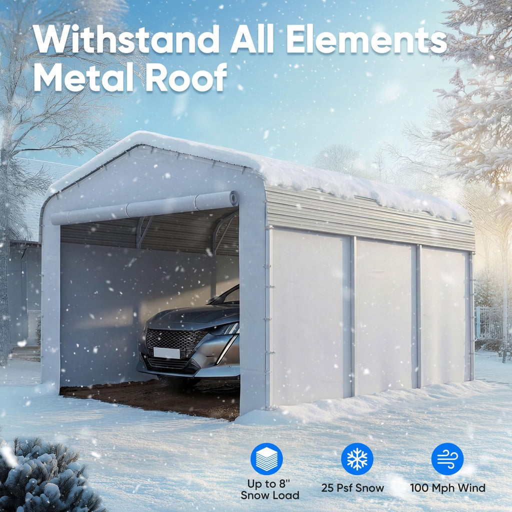 Quictent 14x25x15 FT RV Metal Carport, Heavy Duty Reinforced Steel Shelter with Side Panel, Extra Tall Outdoor Garage Canopy for RV, Boat, Truck and Farm Equipment
