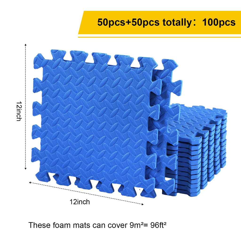 Ecally 100 Pcs 12 x 12 Gym Mat Foam Floor Mats for Home Gym Covers 96 Sq Ft Puzzle Exercise Square Interlocking Carpet Tiles with Border for Workouts Equipment Yoga Pilates (Black,Red)