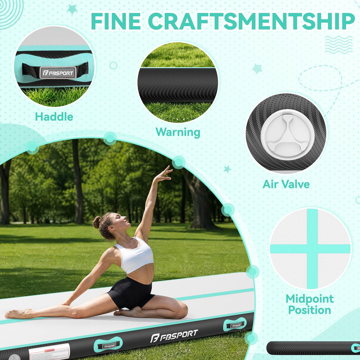 FBSPORT 6.6ft/10ft/13ft/16ft/20ft Inflatable Air Gymnastics Training Mat