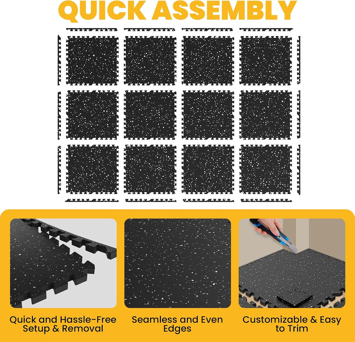 0.6" Thick Rubber Top Exercise Mat, Interlocking Puzzle Gym Flooring Mat
