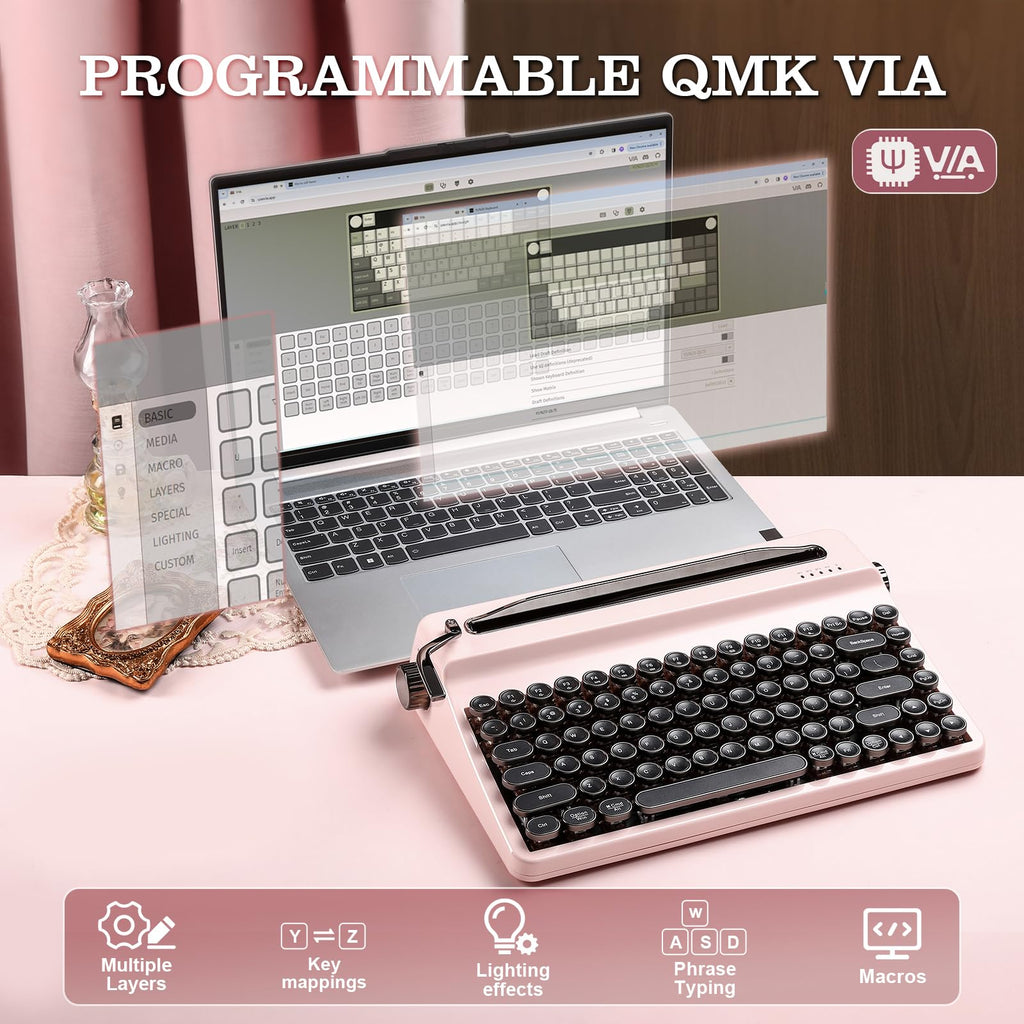 YUNZII QL75 Retro Typewriter Hot Swap RGB Keyboard (Green, Cocoa V2)