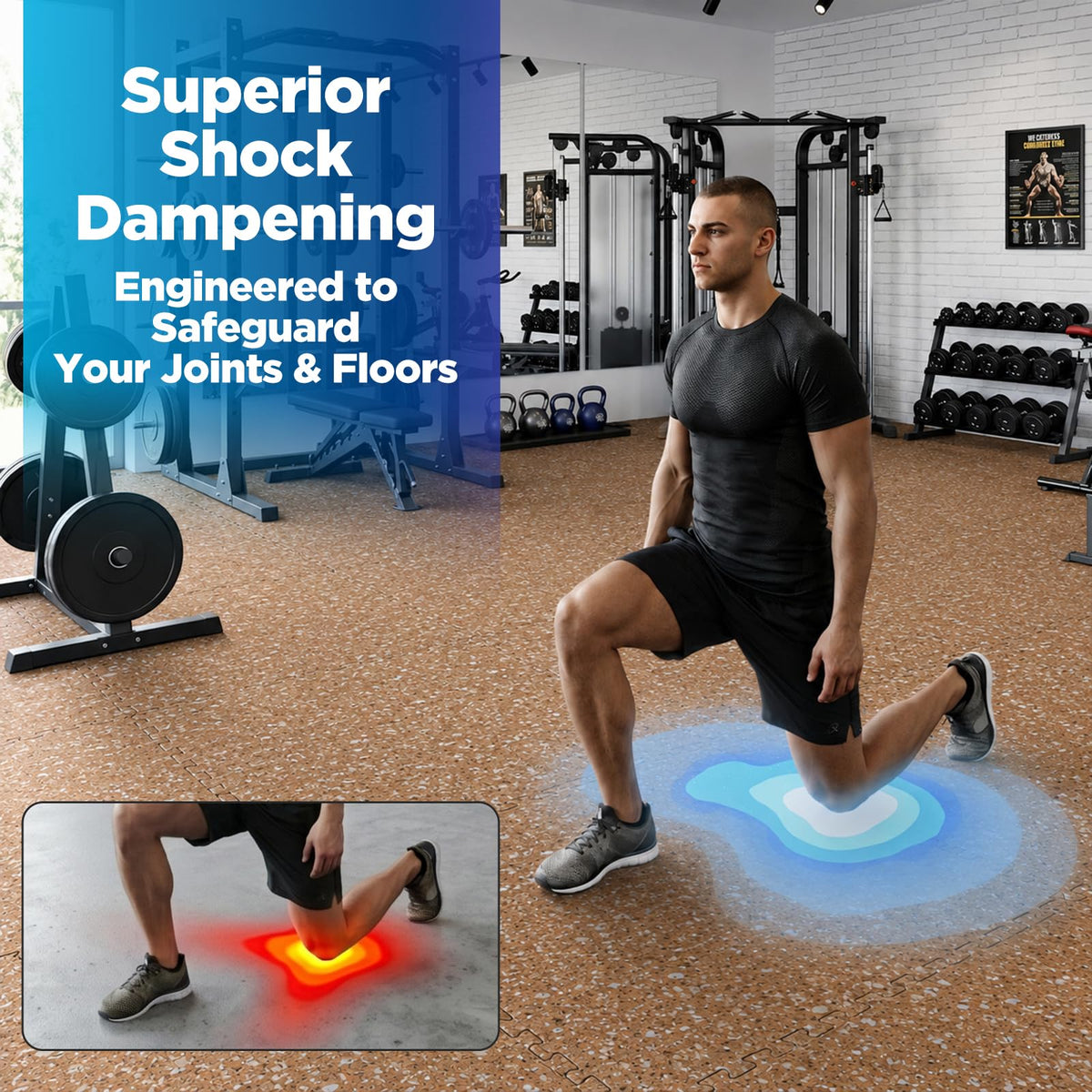 1'' Thick 48 Sq Ft Protective Gym Flooring for Home Gym, 12 Tiles Extra-Thick Rubber Top with High Density EVA Foam, Interlocking Exercise Equipment Mats, Heavy Weight Workout, Black & White