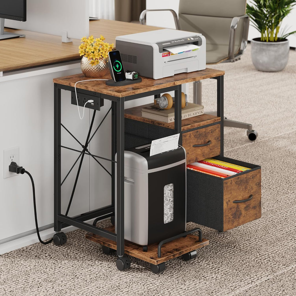 YAOHUOO Printer Stand with Power Outlet/Drawers, Printer and Shredder Stand