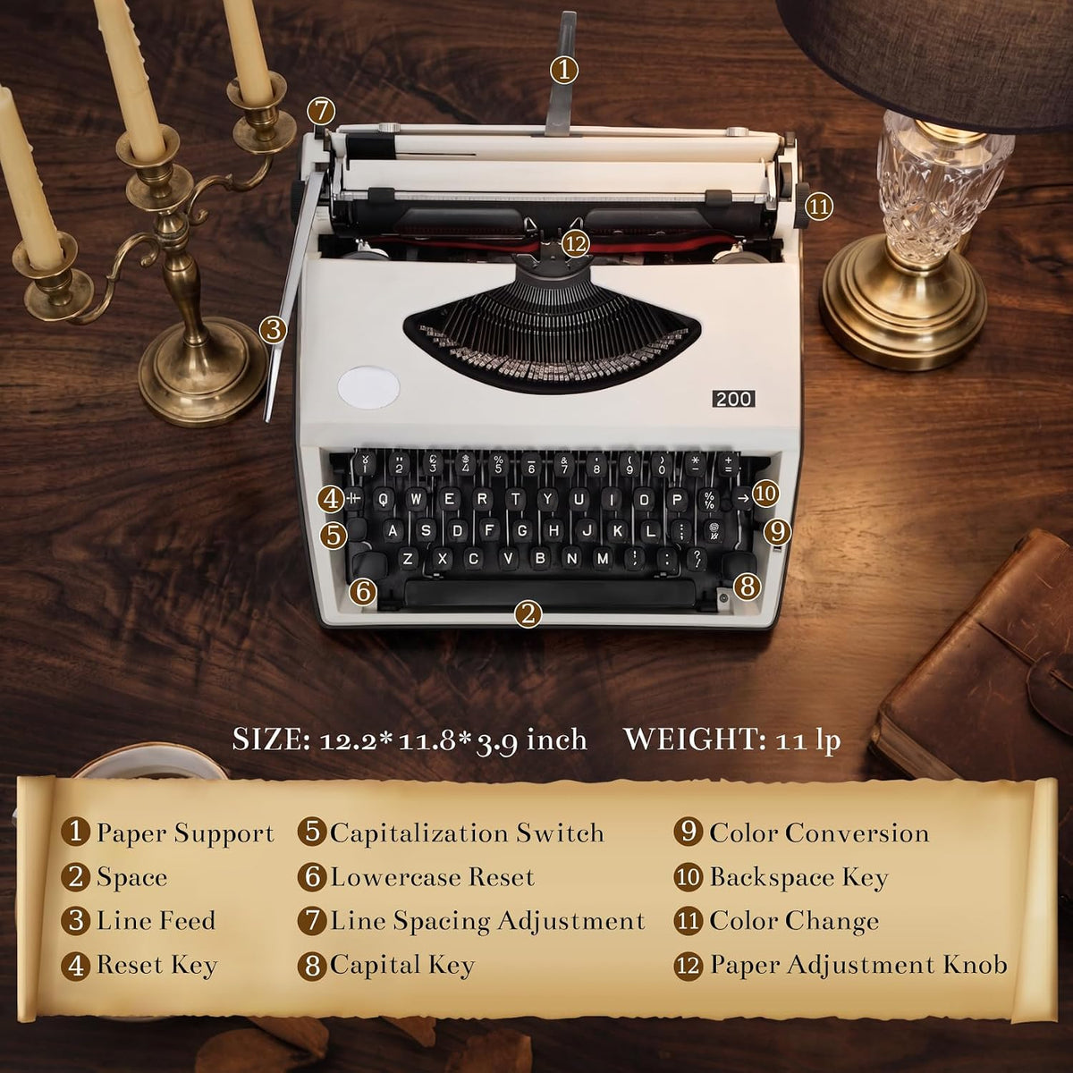 Manual Typewriter with Ribbon, Mechanical Retro Portable Typing Machine