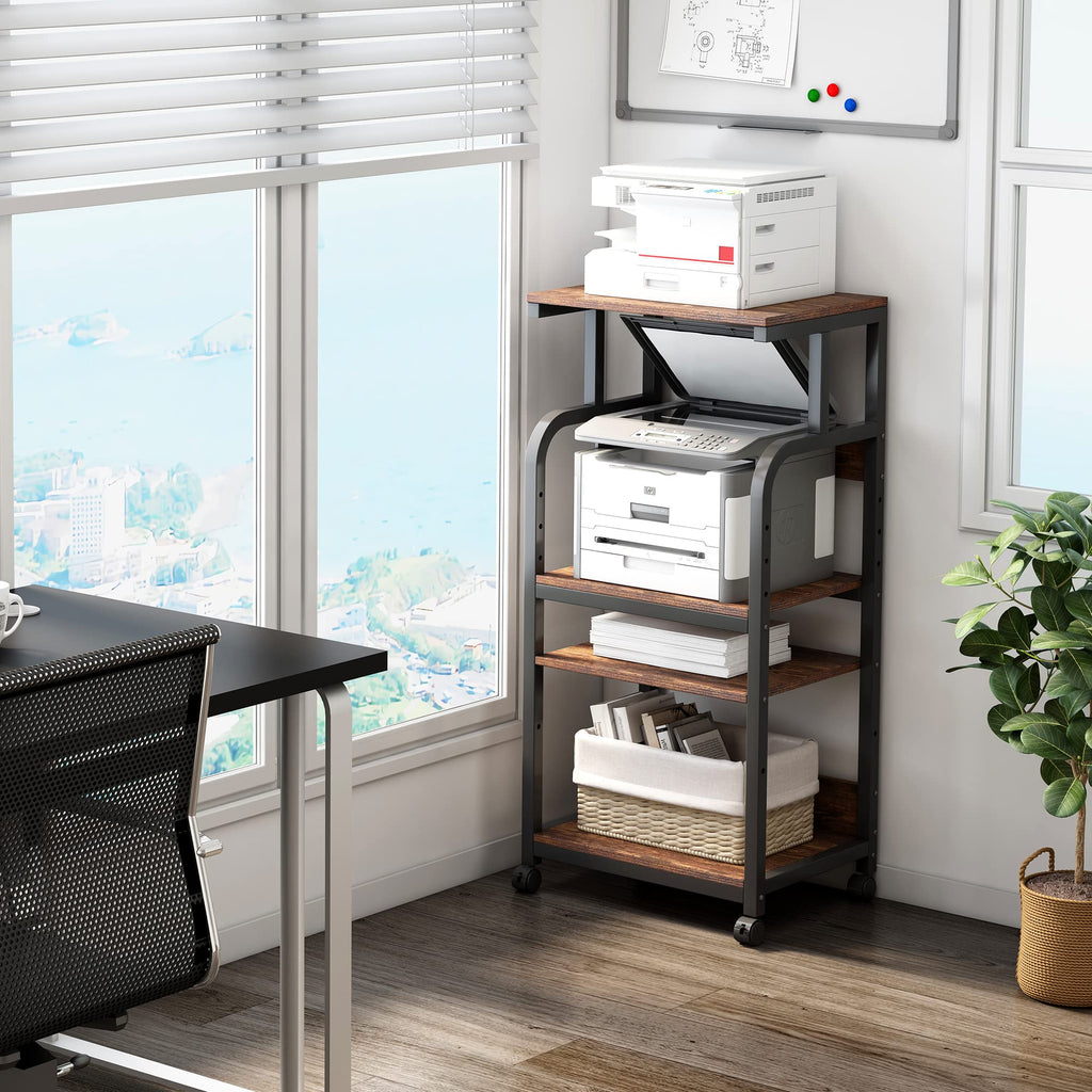 Fannova 4 Tier Tall Printer Stand with Height Adjustable Storage Shelf