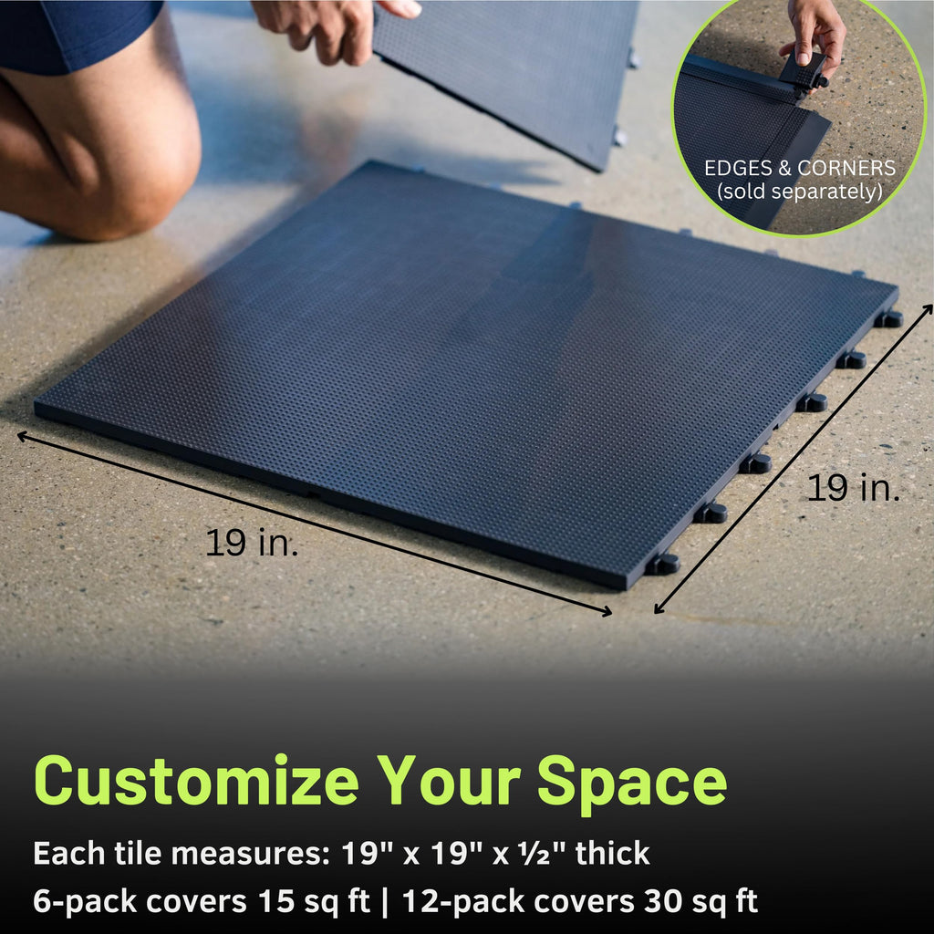 Baselayer Performance Series Interlocking Floor Tiles - Durable Â½ in TPE (Rubber Like, NOT Foam, no Odor) - Gym Flooring for Weights & Heavy Equipment - Black, 15 SqFt (6 Pack) - Made in USA