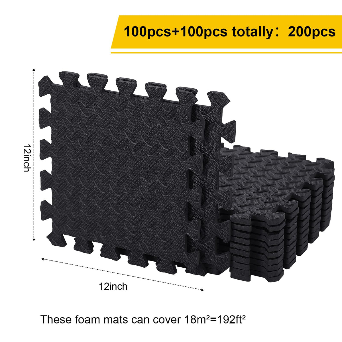 Ecally 100 Pcs 12 x 12 Gym Mat Foam Floor Mats for Home Gym Covers 96 Sq Ft Puzzle Exercise Square Interlocking Carpet Tiles with Border for Workouts Equipment Yoga Pilates (Black,Red)