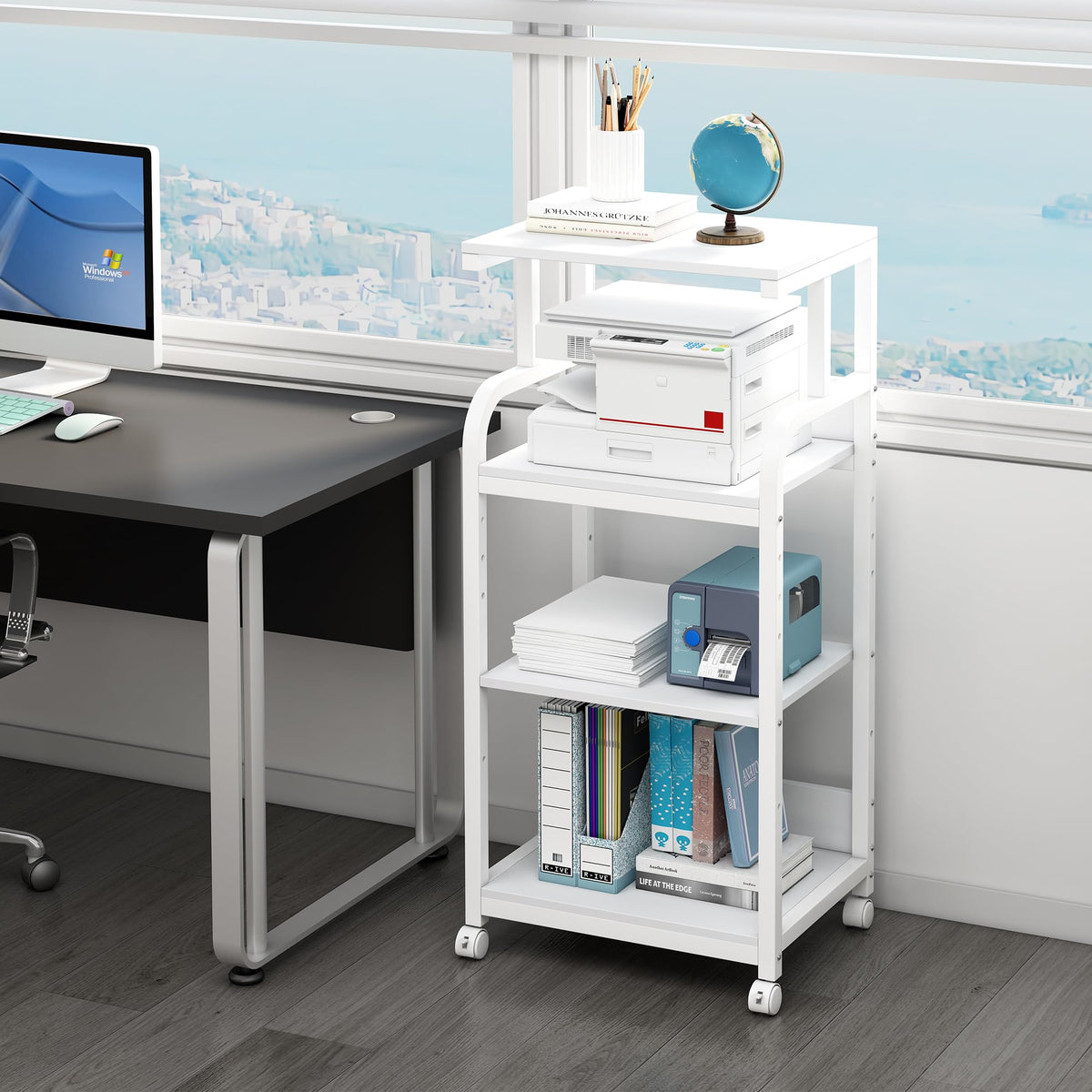 Fannova 4 Tier Tall Printer Stand with Height Adjustable Storage Shelf