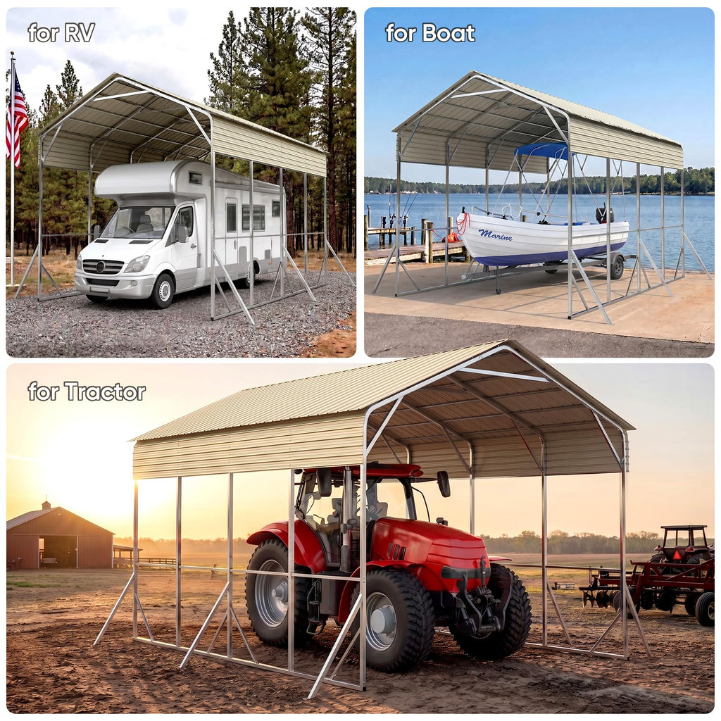 Quictent 14x25x15 FT RV Metal Carport, Heavy Duty Reinforced Steel Shelter with Side Panel, Extra Tall Outdoor Garage Canopy for RV, Boat, Truck and Farm Equipment