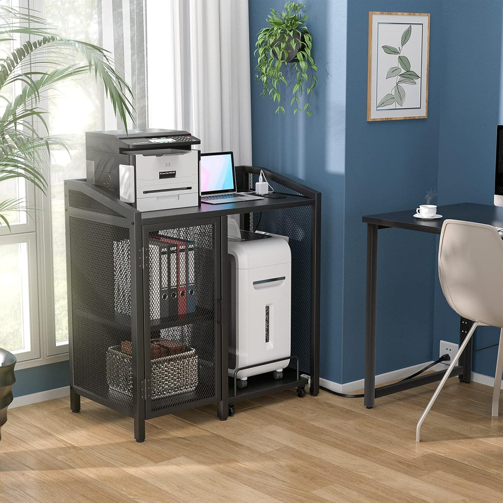 Unikito Large Printer Stand with Power Outlet and Storage Shelf, Black