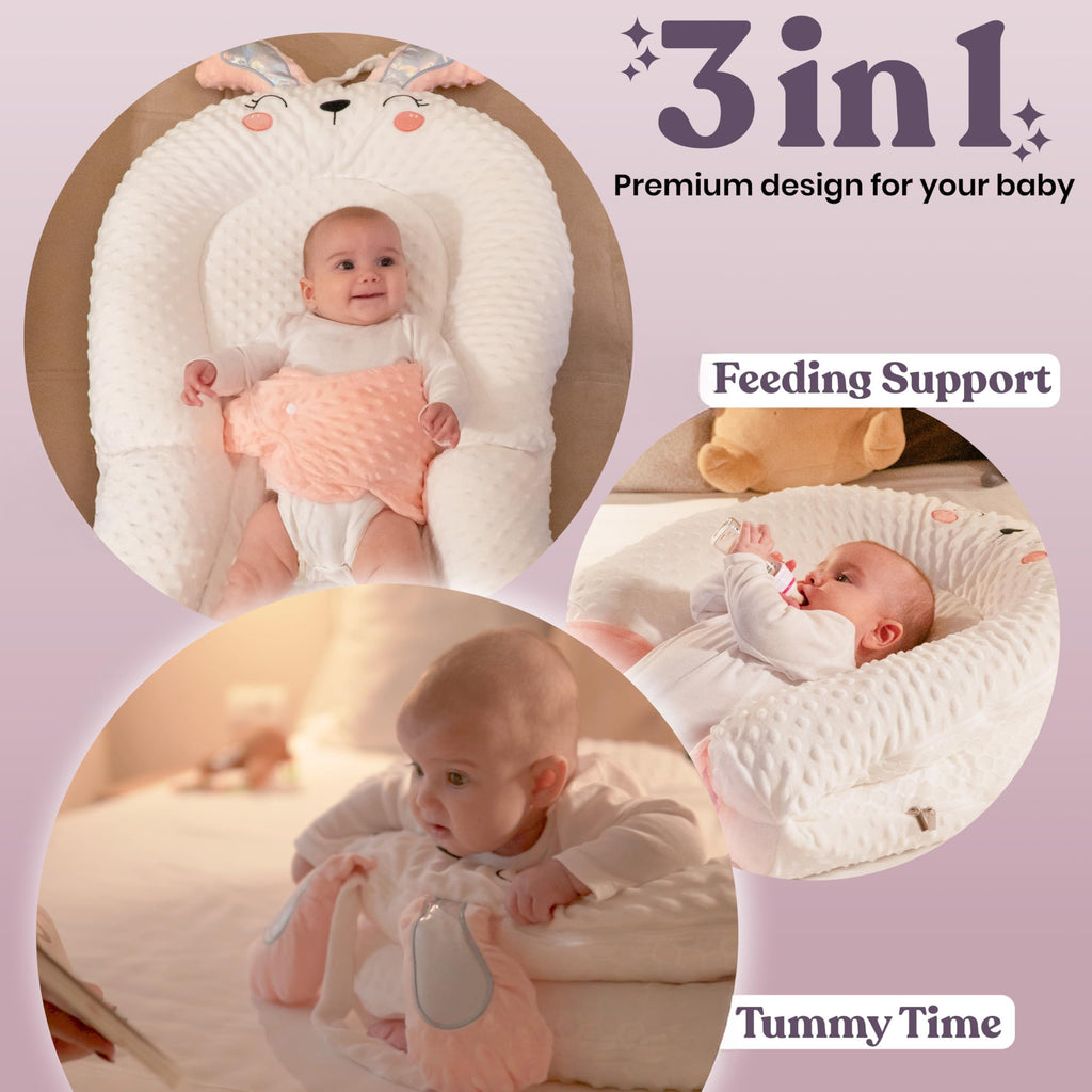 Twins Baby Play Mats for Floor Activity Gym - 5-in-1 Support Cushion Baby Play Mat Tummy Time Mat for Supervised Bonding with Arch, Plush Toys, Flashcards & Development - Beige