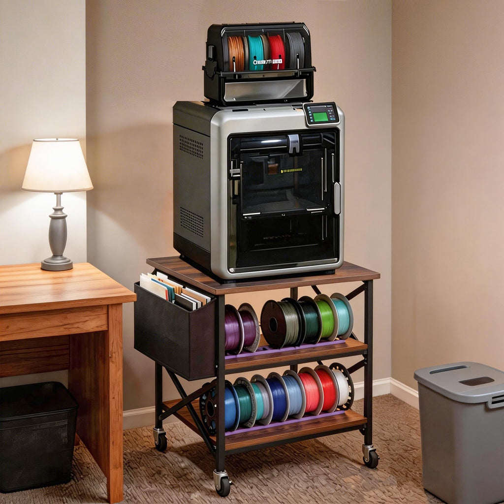 Tall Printer Stand with Charging Station, 4-Tier Mobile Cart, White