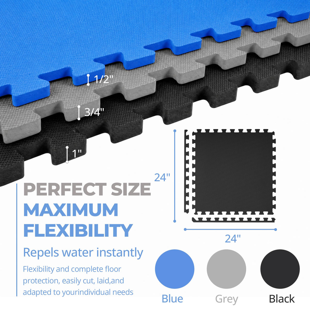 HulkFit Puzzle Exercise Mat, 1/2 Inch EVA Interlocking Foam Gym Flooring for Home Gym, Garage, Apartments, Shock-Absorbing Floor Tiles Workout Mat for Workout Equipment, MMA, Gymnastics, 36 Tiles