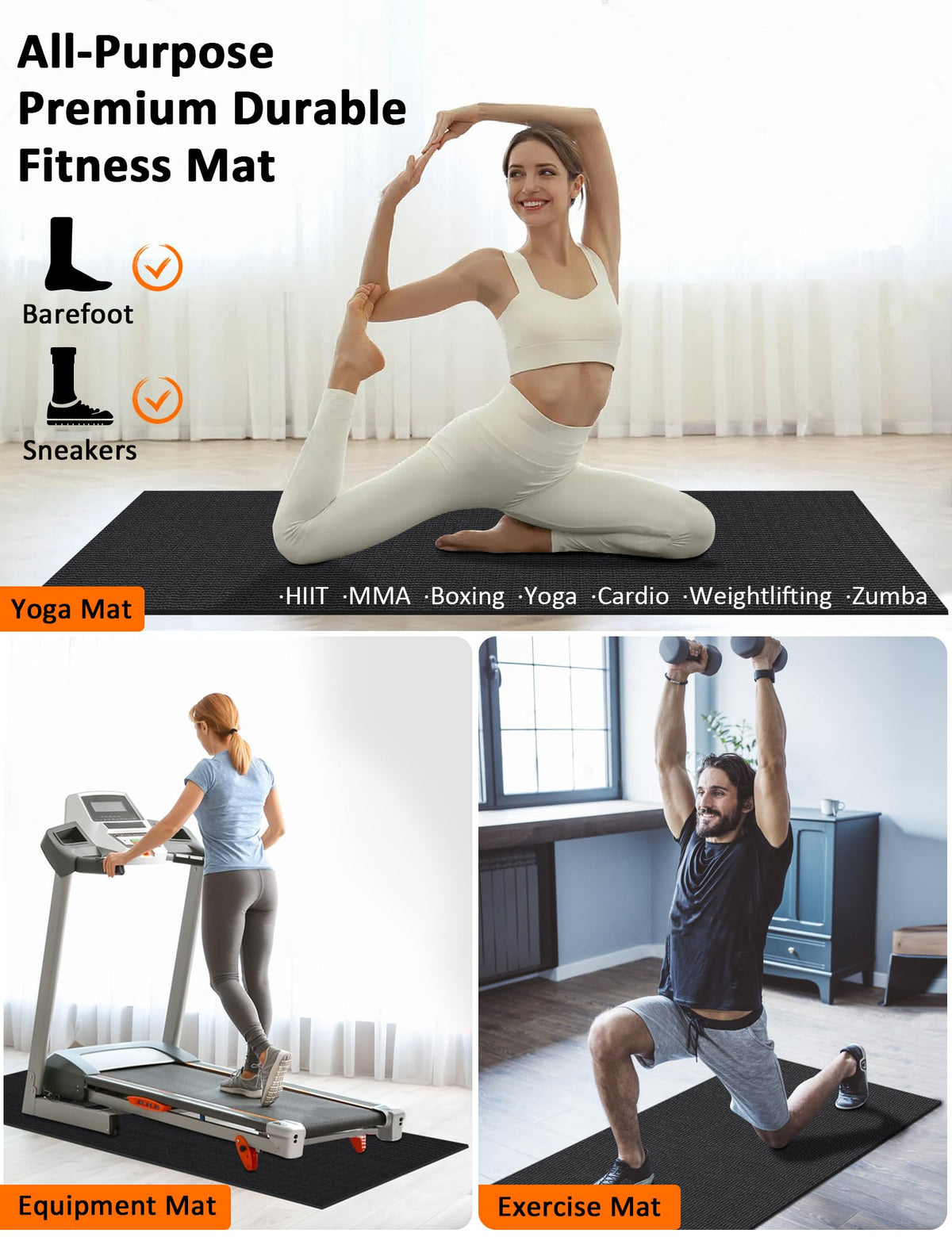 Large Exercise Mat 8'x5'|12'x6'|10'x6'|6'x4'|6'x2' Workout Mat for Home Gym Mats Exercise Heavy Duty Gym Flooring Fitness Mat Large Yoga Mat Cardio Mat for Weightlifting, Jump Rope, MMA, Shoe-Friendly