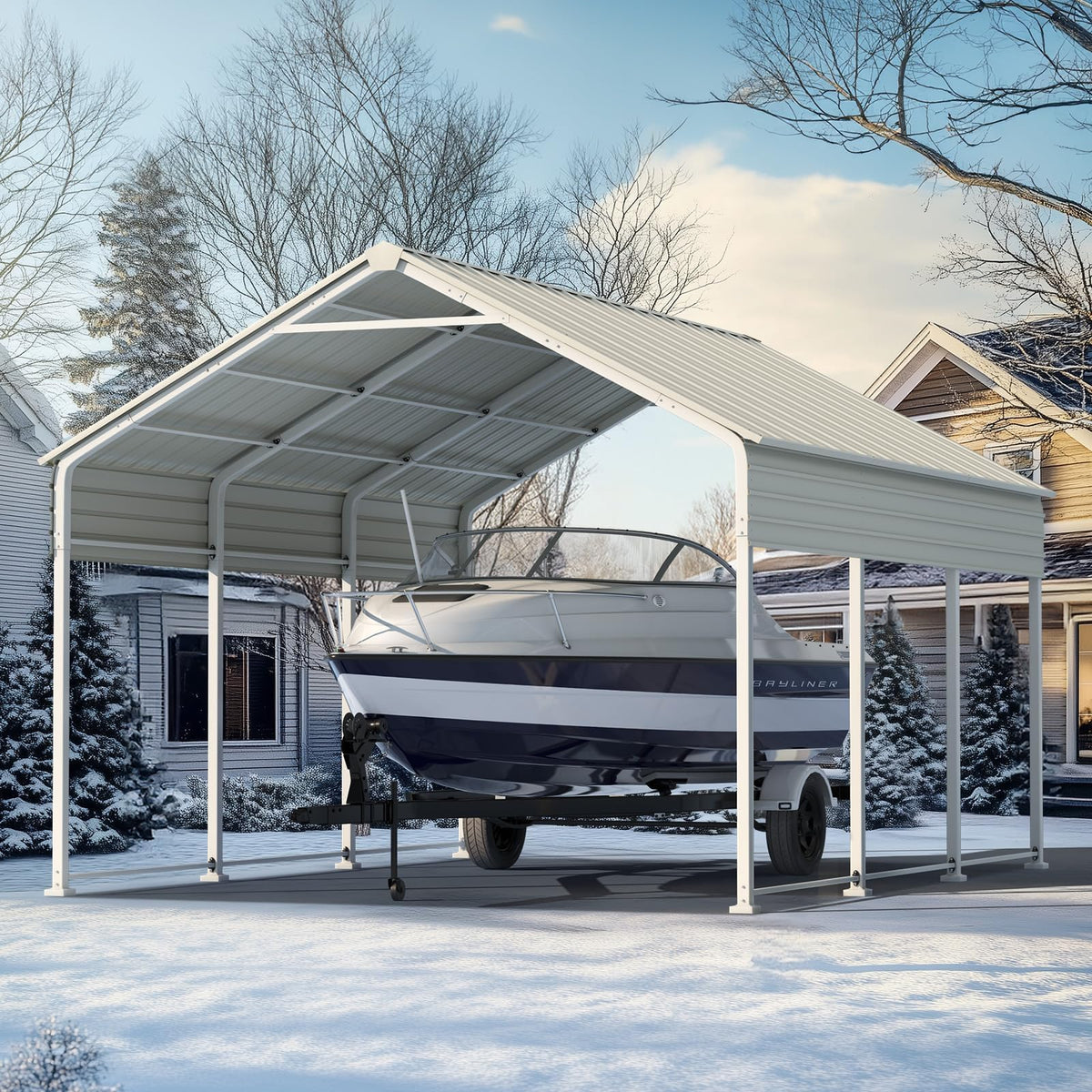 Quictent 14x25x15 FT RV Metal Carport, Heavy Duty Reinforced Steel Shelter with Side Panel, Extra Tall Outdoor Garage Canopy for RV, Boat, Truck and Farm Equipment