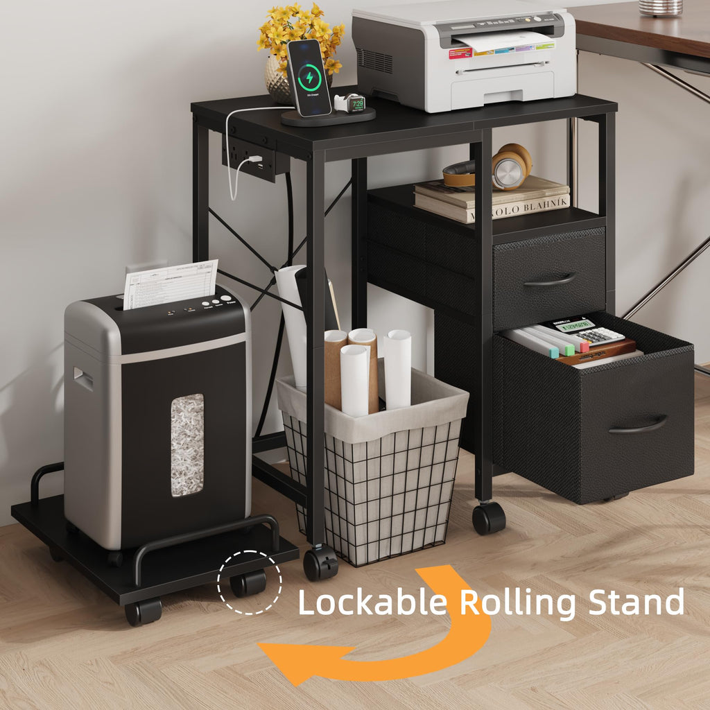YAOHUOO Printer Stand with Power Outlet/Drawers, Printer and Shredder Stand
