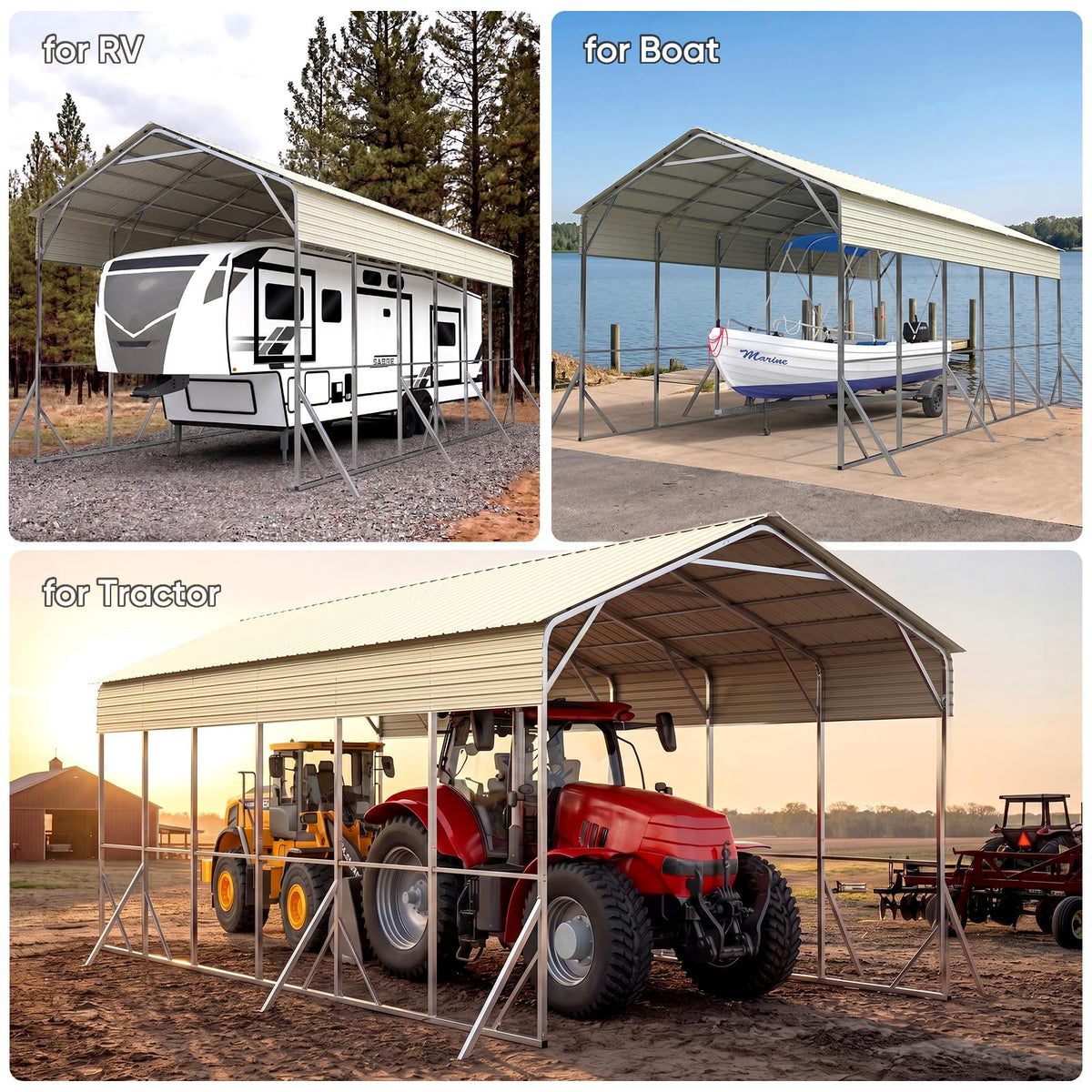Quictent 14x25x15 FT RV Metal Carport, Heavy Duty Reinforced Steel Shelter with Side Panel, Extra Tall Outdoor Garage Canopy for RV, Boat, Truck and Farm Equipment