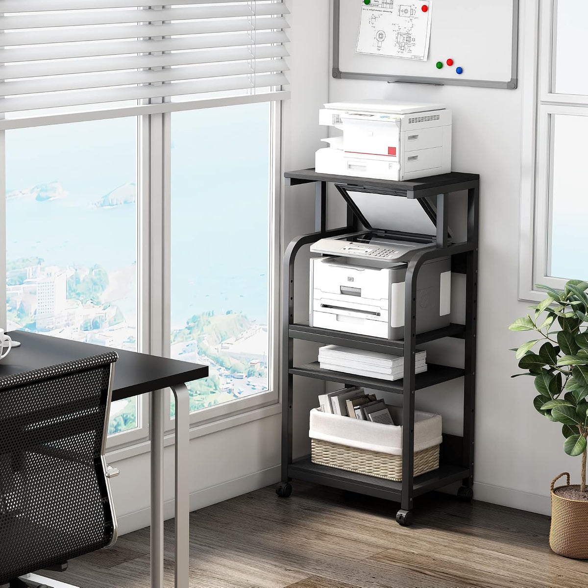 Fannova 4 Tier Tall Printer Stand with Height Adjustable Storage Shelf