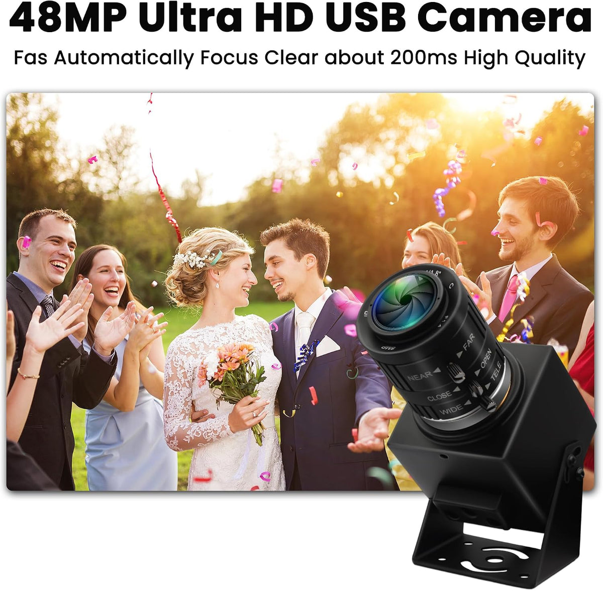 48MP 8K Ultra HD USB Camera, 3.6-10mm 3X Manual Zoom Lens, Plug and Play Close-up Webcam for Lightburn, Laser Engraver, Document Scanning & Face Recognition