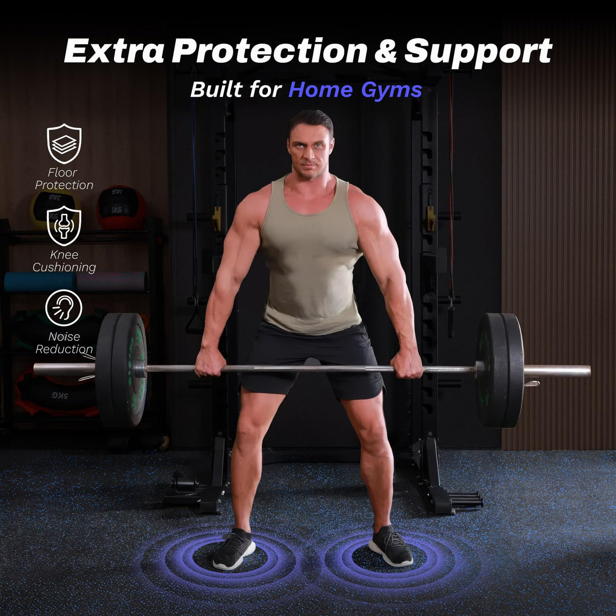 AIRHOP 1/2" Thick 48 Sq Ft Gym Flooring for Home Gym, Rubber Top Gym Mats