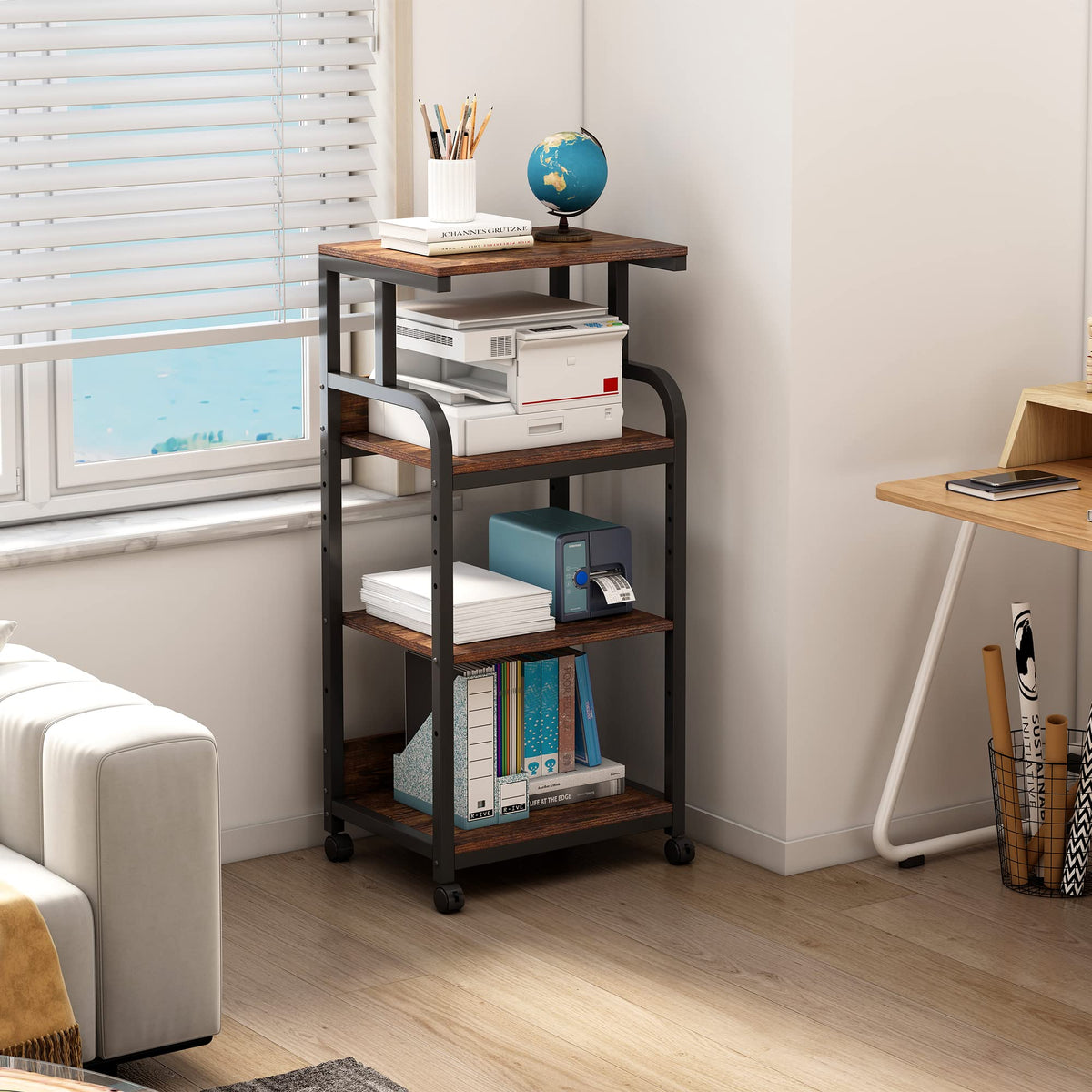 Fannova 4 Tier Tall Printer Stand with Height Adjustable Storage Shelf
