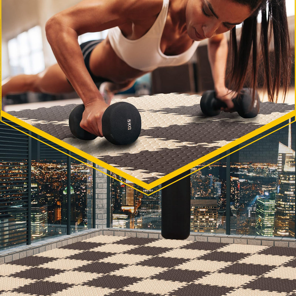 Ecally 100 Pcs 12 x 12 Gym Mat Foam Floor Mats for Home Gym Covers 96 Sq Ft Puzzle Exercise Square Interlocking Carpet Tiles with Border for Workouts Equipment Yoga Pilates (Black,Red)