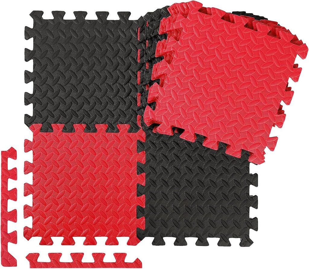 Ecally 100 Pcs 12 x 12 Gym Mat Foam Floor Mats for Home Gym Covers 96 Sq Ft Puzzle Exercise Square Interlocking Carpet Tiles with Border for Workouts Equipment Yoga Pilates (Black,Red)