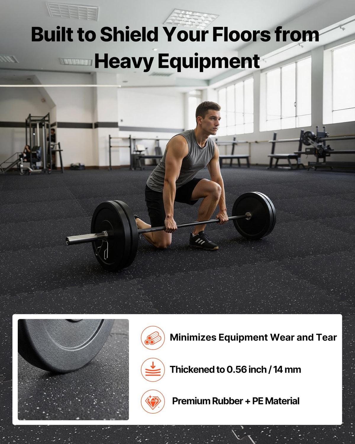 VEVOR 0.56Inch 96sq.ft 24 Tiles Gym Flooring for Home Gym, Rubber Top with High Density EVA Foam, 24 x 24In Gym Floor Exercise Equipment Mats, Interlocking Gym Mats, Puzzle Workout Mats, Black & Gray