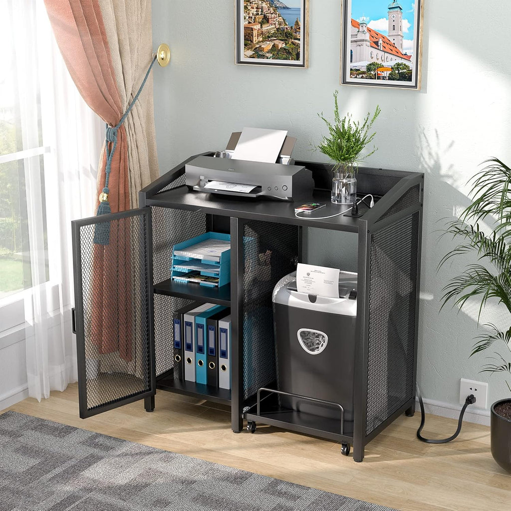 Unikito Large Printer Stand with Power Outlet and Storage Shelf, Black