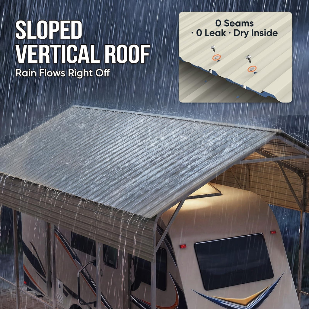 Quictent 14x25x15 FT RV Metal Carport, Heavy Duty Reinforced Steel Shelter with Side Panel, Extra Tall Outdoor Garage Canopy for RV, Boat, Truck and Farm Equipment
