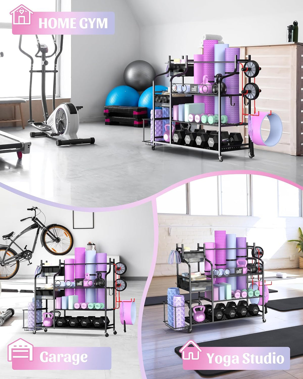 Mythinglogic Home Gym Storage Rack with Wheels for Dumbbells and Yoga Mats