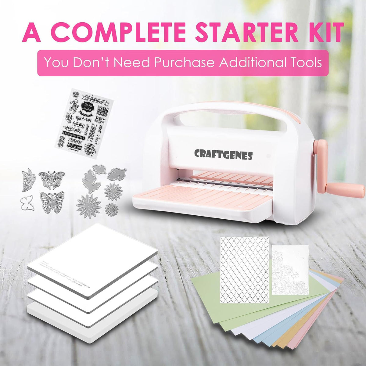 CraftGenes 9-Inch Die Cutting and Embossing Machine for Card Making, Pink