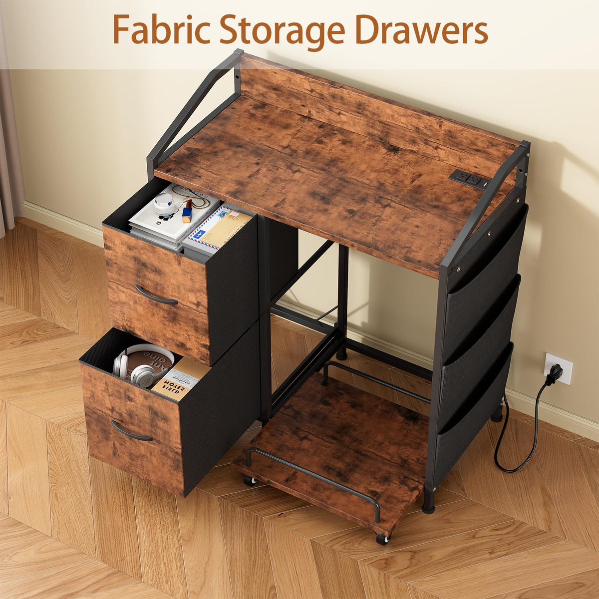 Printer Stand with Storage, Lateral Office Filing Cabinets with Power outlets & USB Charging Port, File Cabinet with Large Printer Stands for Home Office, Shredder Stand Rack (Black)