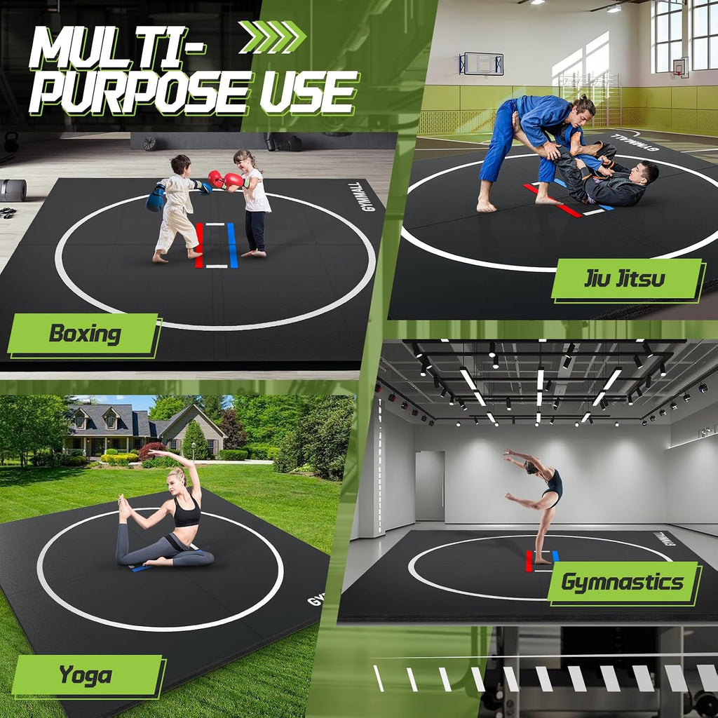 Wrestling Mat 10'x10'/8'x8'/6.6'x10' for Home Outdoor Indoor, 1.2" Thick Foldable XPE Jiu Jitsu Floor Exercise Mat for Gymnastics, PE Training, BJJ, MMA, Martial Art, Grappling, Judo, Boxing, Yoga