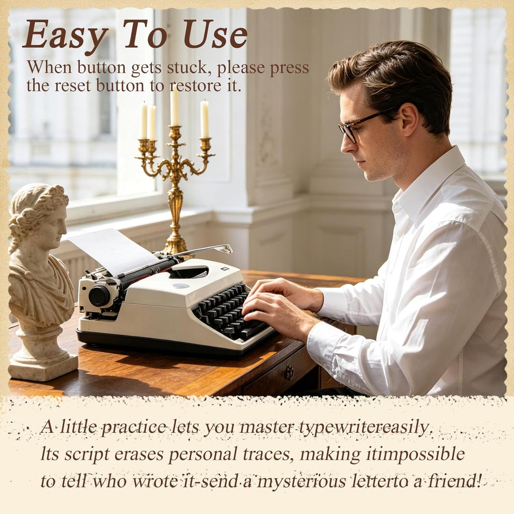 Manual Typewriter with Ribbon, Mechanical Retro Portable Typing Machine
