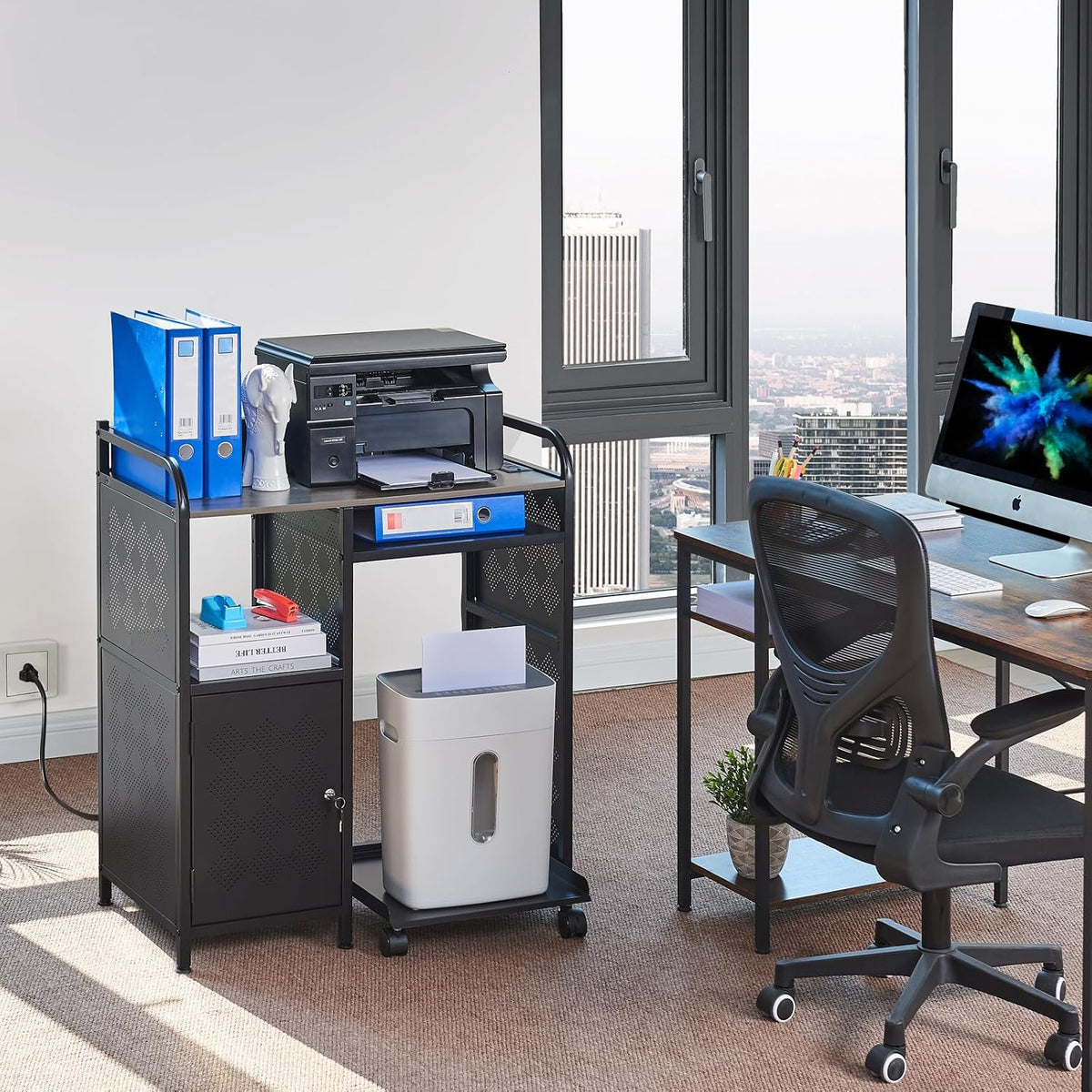 Lauren&Harold Large Printer Stand with Storage and Outlet for Home Office