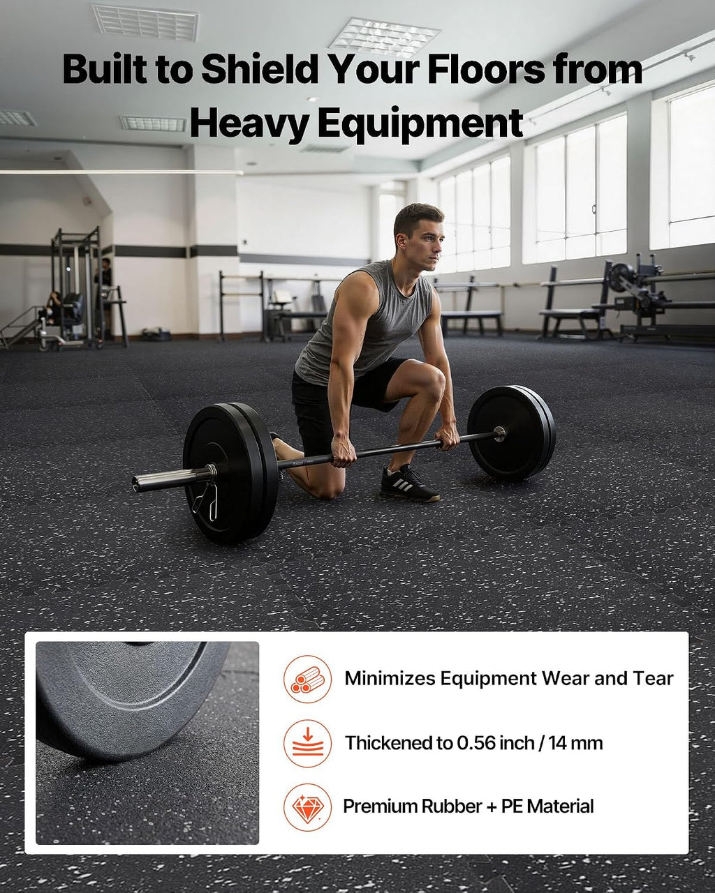 VEVOR 0.56Inch 96sq.ft 24 Tiles Gym Flooring for Home Gym, Rubber Top with High Density EVA Foam, 24 x 24In Gym Floor Exercise Equipment Mats, Interlocking Gym Mats, Puzzle Workout Mats, Black & Gray
