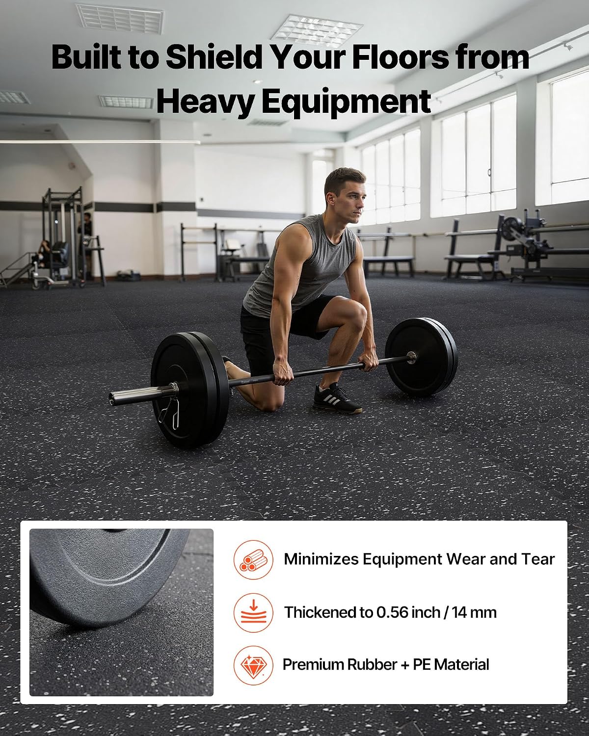 VEVOR 0.56Inch 96sq.ft 24 Tiles Gym Flooring for Home Gym, Rubber Top with High Density EVA Foam, 24 x 24In Gym Floor Exercise Equipment Mats, Interlocking Gym Mats, Puzzle Workout Mats, Black & Gray